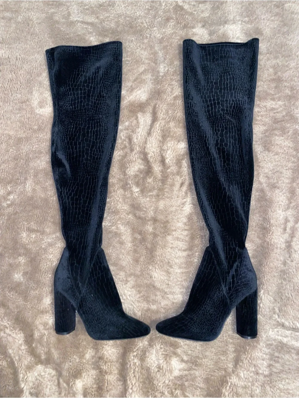 Aldo Black Velvet Over-the-Knee Block Heel Boots